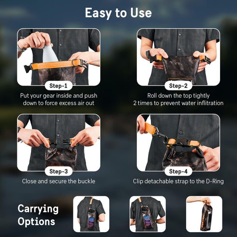 Pelican Marine IP68 Waterproof Dry Bag 2L, Roll Top Backpack with Phone Case for Boating & Kayak Accessories