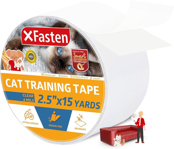 XFasten Anti-Scratch Cat Training Tape - Clear, 2.5-Inches x 15 Yards, Scratch Guard Protector Tape for Cats and Pets