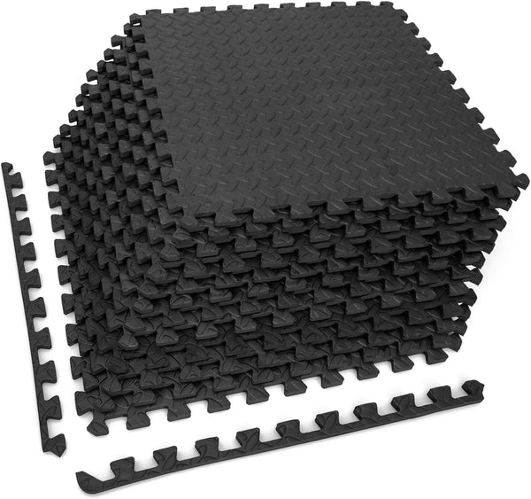 Tangkula 12 Tiles Exercise Flooring Mats with Border, Non-Slip EVA Foam Protective