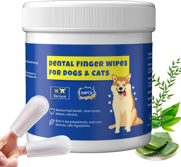 50Pcs Teeth Cleaning Wipes for Dogs & Cats, Gentle Disposable Dental Care Wipes for Pet Gum Care