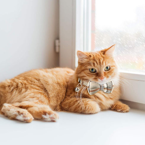 4 Pieces Bow Tie Cat Collar Bandana, Breakaway Pet Collar Bandana with Classic Plaid Adjustable Cat Collar with Scarf