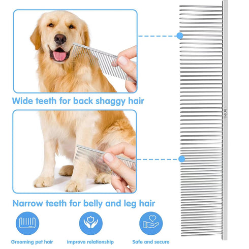 ROPO Dog Comb Tool for Removing Matted Fur, Pet Dematting Comb with Rounded Teeth and Non-Slip Grip Handle