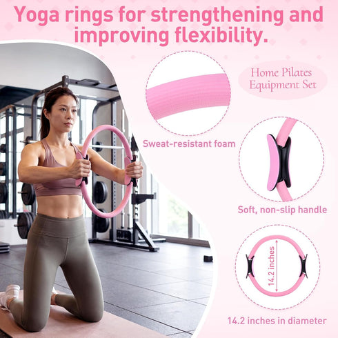 Teyva Daily 11 Set 3 Pcs Pink Yoga Accessories for Women, Home Pilates Essential Kit for Workout Gym Lover Gifts