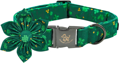 Elegant little tail St. Patrick's Day Dog Collar - Adjustable Green Clover Flower Collar for Small Dogs
