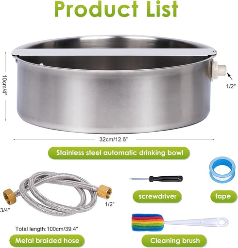 6.5L Automatic Dog Water Bowl Dispenser Large Breed Outdoor Pet Water Fountain Pet Waterer with Float Valve Heavy-Duty