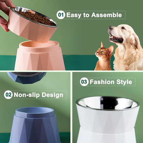Elevated Cat Bowls, Raised Bowls for Food and Water, Beneficial for Digestion, Easy to Clean, Pink