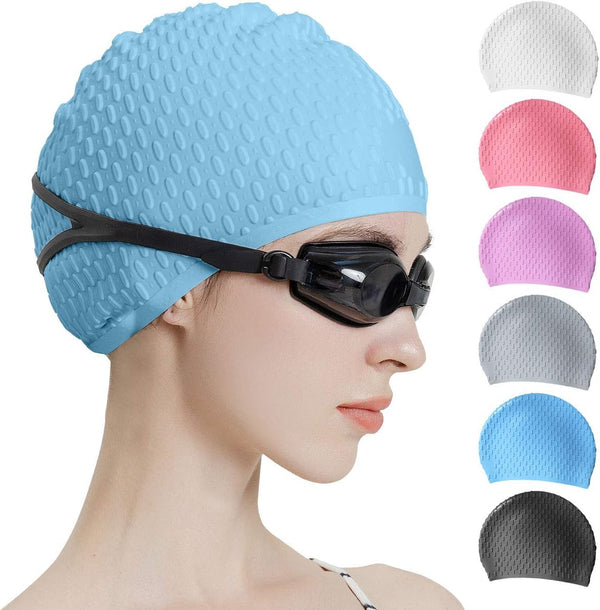 Tripsky Silicone Swim Cap - Comfortable Bathing Cap for Curly Short Medium Long Hair, Swimming Cap for Women and Men,