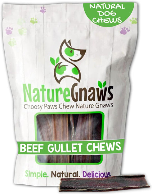 Nature Gnaws Beef Gullet Chews for Small Dogs 4-5" (20 Count) - Rawhide Free Natural Beef Jerky Treats