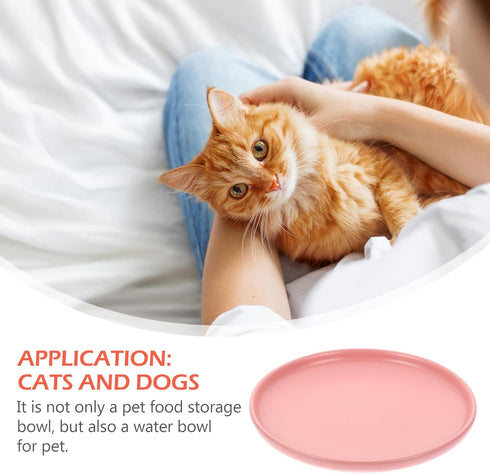 Dog Cat Food Dish - Shallow Pet Dish Bowl, Ceramic Puppy Feeding Plate, Pink Pet Animal Water Food Bowl