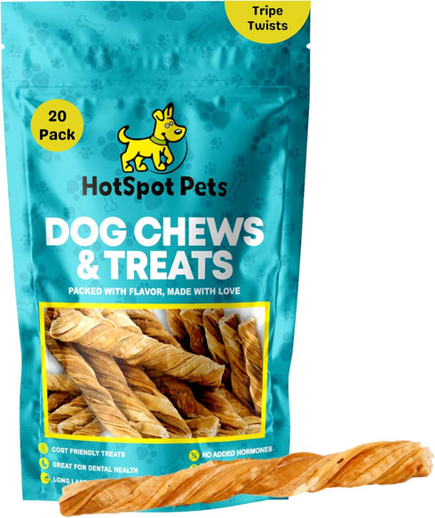 hotspot pets Tripe Twists for Dogs - Premium All Natural Beef Sticks - 6 Inch Rawhide Free Crunchy Chew Treats