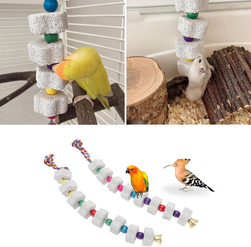 2 Pack Mineral Block Chicken Chewing Toy, KABASI Bird Beak Grinding Calcium Stone with Bells, Chicken Coop Accessories