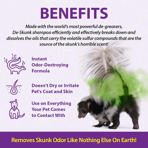 Odor Destroying Shampoo for Dogs - 32 oz, Powerful De-Greasers, Skunk Odor Remover for Pets, Fast Smell Removal