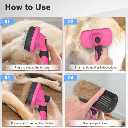 Self-Cleaning Pet Grooming Brush, Skin-Friendly Deshedding Tool for Dogs & Cats, Removes Loose Hair and Tangles