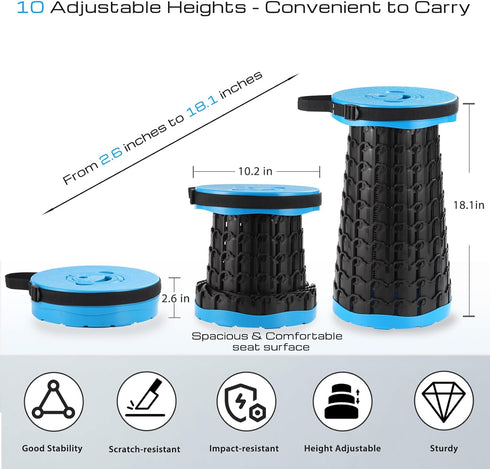 KOKSRY 800LBS 18-Inch Upgraded Collapsible Stool, Heavy Duty Portable Folding Seat, Lightweight Retractable Stool