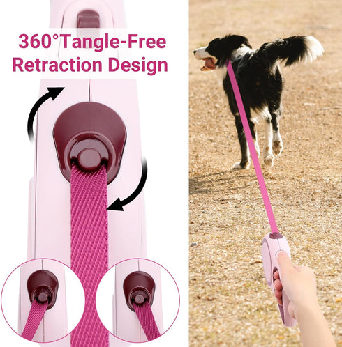 Segarty Dog Retractable Leash - 16ft Heavy Duty for Medium Small Dogs up to 44lb - Anti-slip Handle (Pink Wine)