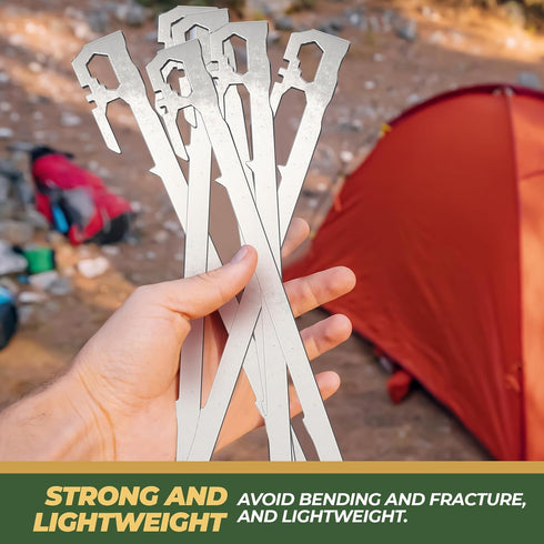 Heavy Duty Camping Tent Stakes, Metal Tarp Spikes and Inflatable Tent Pole Pins (6 Pack)