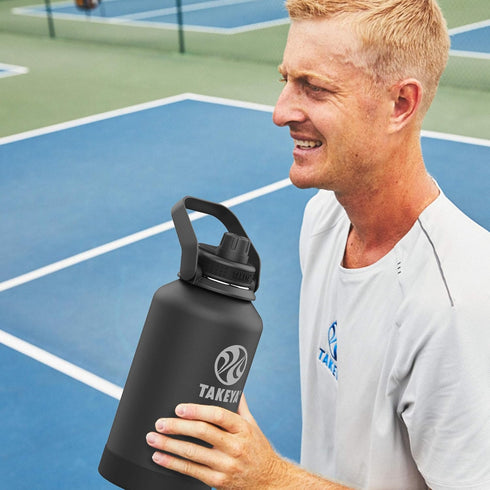 Takeya Pickleball Stainless Steel Insulated Water Bottle - 64 Ounce with Choice of Lid, Dropshot Teal