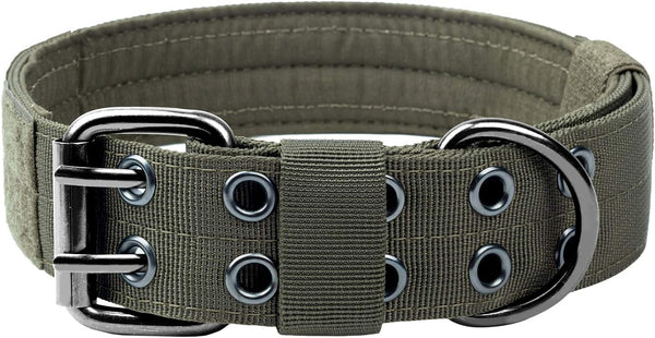 OneTigris Military Dog Collar with Metal D Ring & Buckle, Adjustable, 2 Sizes (Ranger Green, L)