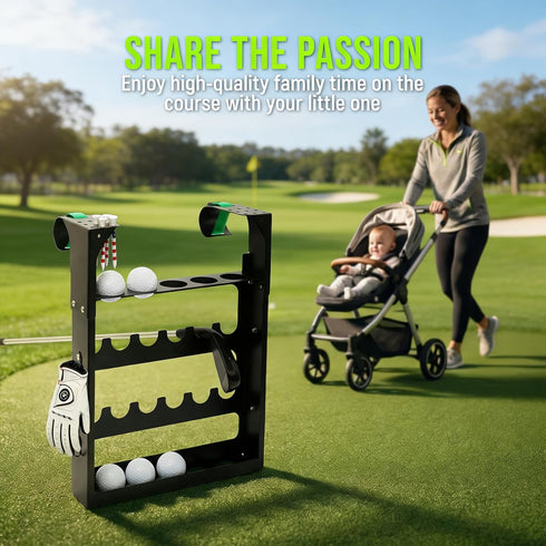 Strollers,12-Club 10-Ball 4 Golf Stroller Attachment - Metal Golf Club Holder for & hooks Capacity with Adjustable