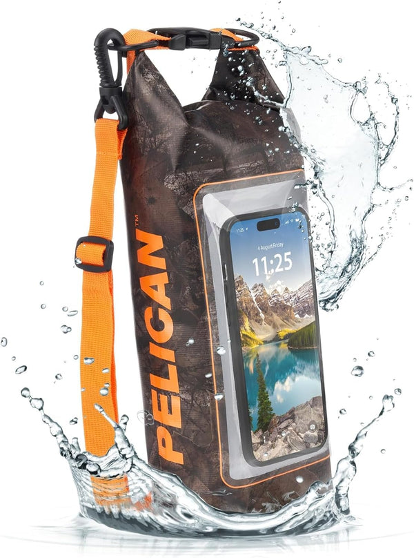 Pelican Marine IP68 Waterproof Dry Bag 2L, Roll Top Backpack with Phone Case for Boating & Kayak Accessories