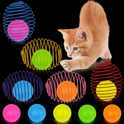 Jecery 5 Pcs Cat Spring Balls Toys Stretchable Rolling Balls Colorful Playful