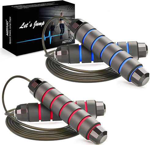 Jump Rope, Tangle-Free Rapid Speed Cable Skipping Rope, Adjustable for Men, Women, Kids - 2 Pack