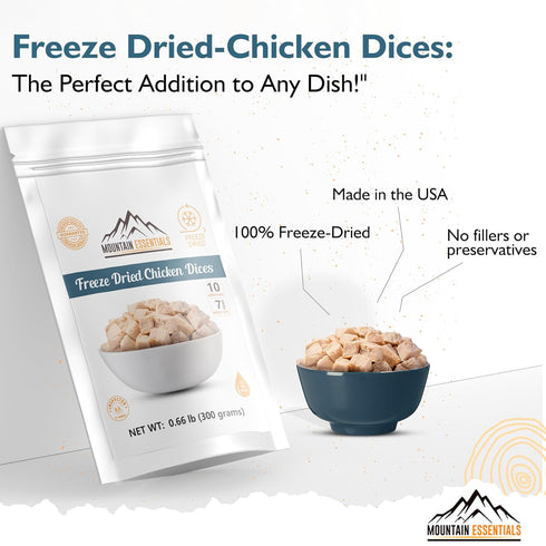 10 7-Year Pack 1 MOUNTAIN ESSENTIALS Freeze-Dried Diced Chicken Fully Cooked and Ready to Eat | Everyday Pantry Staple