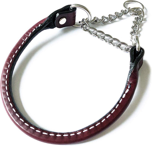 Leather Martingale Dog Collar Rolled - 24 - Burgundy