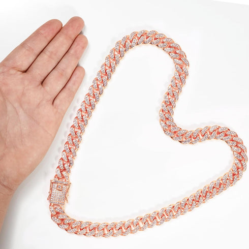 RoseGold Dog Chain Collar, Diamond Cuban Link 13mm Wide Necklace for Small Medium Large Dogs Cats (14inch)