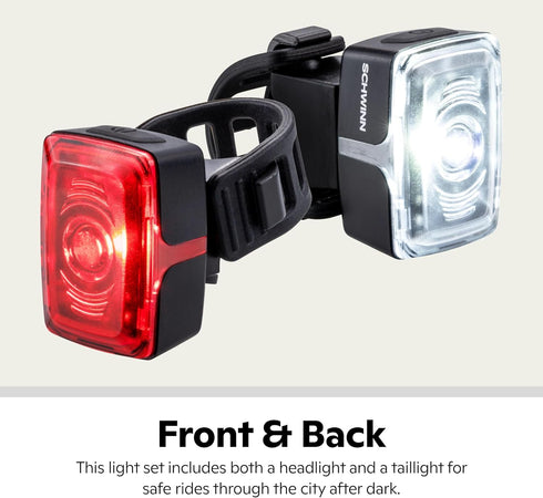 Schwinn USB Rechargeable LED Bike Light Set, Headlight and Taillight Accessory, 75 Foot Beam Distance