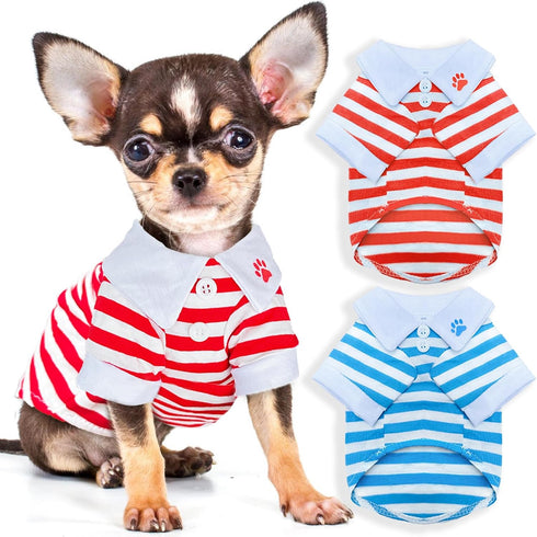 2 Pieces Dog Shirts for Small Dogs: Stripe Clothes for Spring Summer Chihuahua Yorkie - Soft Pet T-Shirt Extra Small