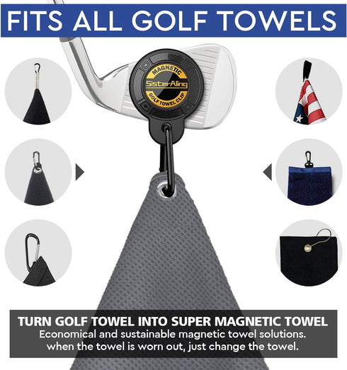 Magnetic Clip for Golf Towel, Removable Industrial Strength Accessories for Strong Hold on Carts or Clubs