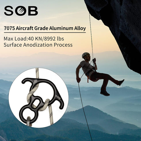 SOB 40KN Rescue Figure 8 Descender, Belay Rappel Equipment, 7075 Aluminum Alloy for Climbing Device