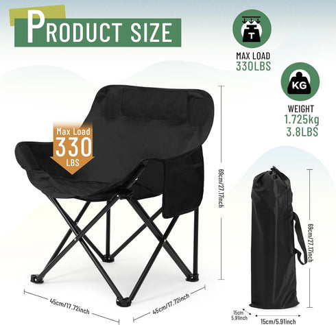 Seeloowy 2 Pack 600D 330lbs(Red, Compact Camping Chairs Portable Folding for Outside with Carry Bag Lightweight Moon