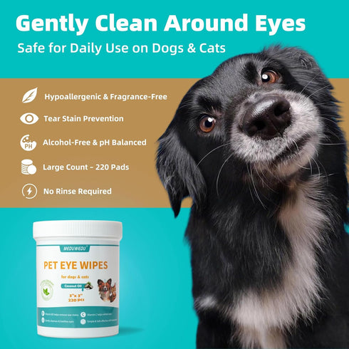 220 Counts, MEDUWEDU Eyes Wipes for Dogs & Cats Grooming Kit Care for Dogs and Cats, Prevent Tear Stains, Eye Debris