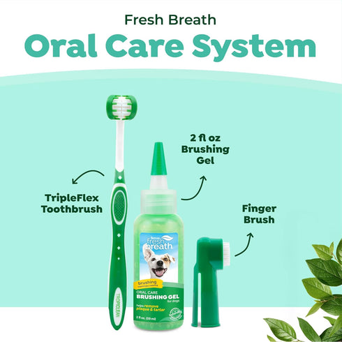 TropiClean Fresh Breath Toothbrush and Toothpaste Kit for Dogs, Teeth Cleaning Kit for Plaque & Tartar Removal, Breath