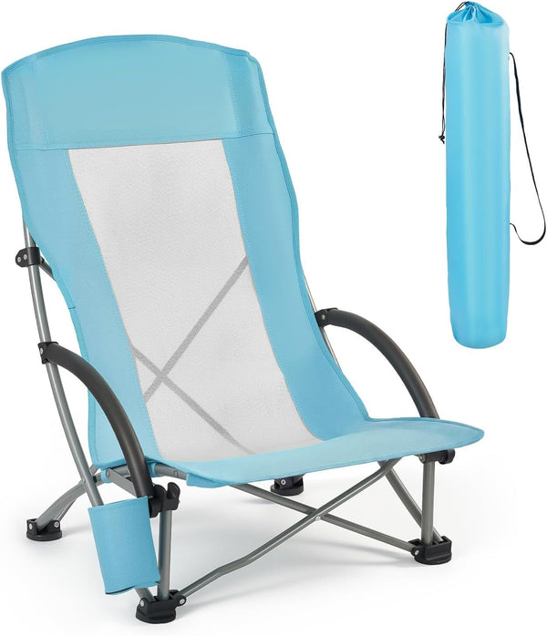VEVOR Folding Beach Chair, High Back Camping Chairs for Adults, with Cup