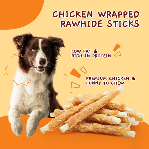 Snacks,10.6 oz Jungle Calling Dog Treats, Chicken Wrapped Rawhide Sticks for Dogs, Grain-Free Natural Small Dogs
