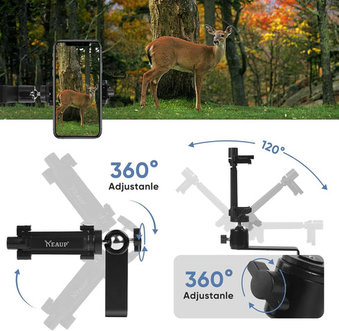Universal Bow Phone Mount 360° Cell Phone Holder for Archery Phone Mount for Compound Bow Hunting Photos and Video Moment Recorder