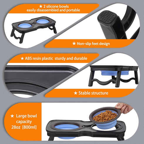 Elevated Silicone Pet Food Bowl Set, Raised Dog Food Bowl with Stand for Dogs and Cats