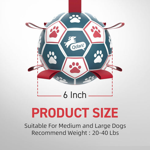 (6 Inch) QDAN Dog Balls, World Cup Soccer Ball with Straps, Durable Herding Balls for Small Medium Pet, Puppy Birthday