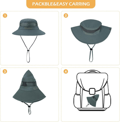 Kids Sun Hat, Fishing Hats for Boys Girls, UPF 50+ Wide Brim Bucket Hats for Hiking Safari