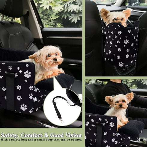 15 lbs Cullaby Center Console Dog Car Seat Safe Travel for Small Dogs Under Detachable Washable Pet Carrier