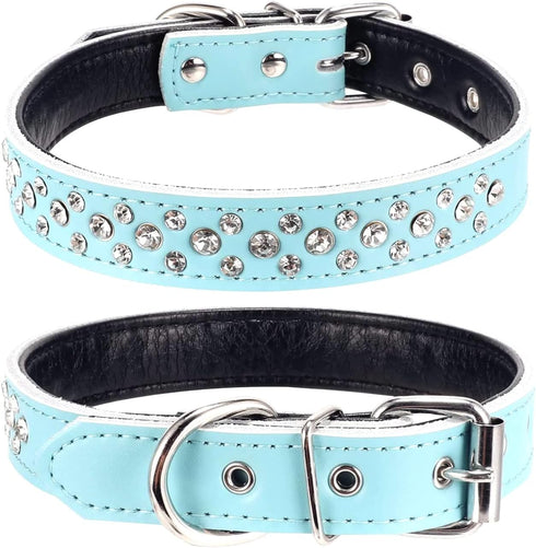Rhinestones Dog Collar, Adjustable Sparkly Crystal Studded Genuine Leather for Small Medium Breeds, S fit Neck 11-13"