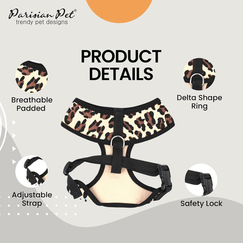 Parisian Pet Adjustable Leopard Print Dog Harness - 100% Mesh Fabric Vest for Medium Sized Dogs and Outdoor Adventures