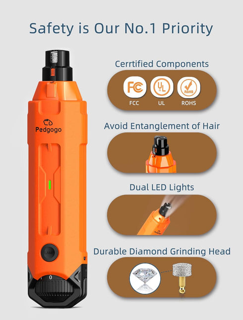 Super Quiet Dog Nail Grinder 45 db - 6-Speed Pet Nail Trimmer with 2 LED Lights & 3 Grinding Ports for All Dog Sizes