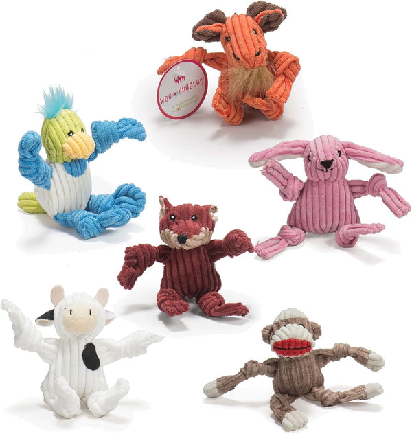 HuggleHounds 6 Pack Assorted Wee Knotties (Moose, Bunny, Duck, Sock Monkey, Fox, Cow)