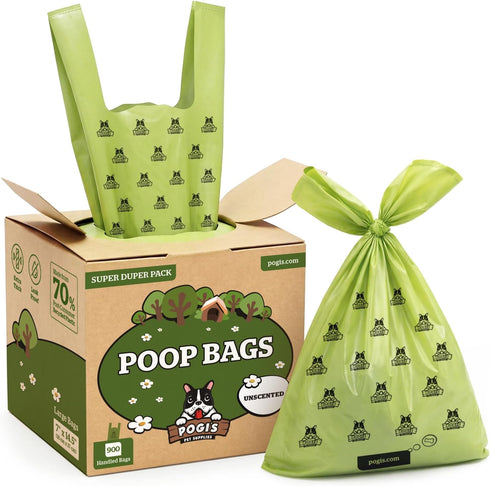 Pogis Dog Poop Bags with Handles Extra-Thick, Leak-Proof, Large, Unscented, 900-Count