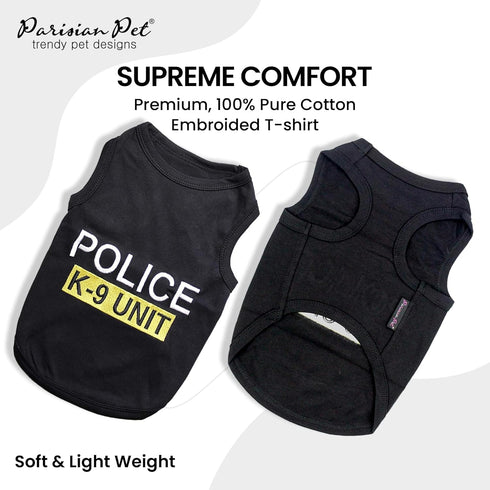 Parisian Pet Unisex Dog T-Shirt - 'Police k-9 Unit' Embroidered, 100% Cotton, 3XL, Machine Washable Dog Costume