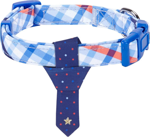 Blueberry Pet Adjustable Tie Dog Collar, Blue Hue Scottish Plaid Style, Medium, Neck 14.5"-20"